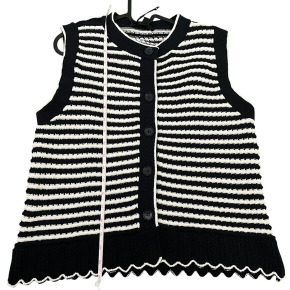 Zara Striped Knit Vest Top Black/White Size Large | Sleeveless Button Front - Picture 8 of 9